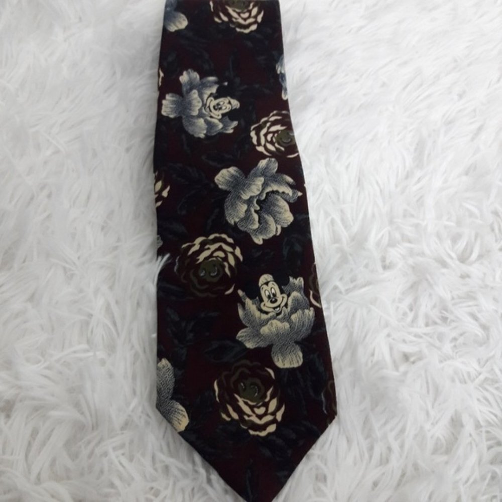 Disney Originals Maroon Tie Mickey Mouse Floral